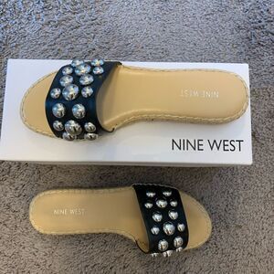 Nine West Blast 3 Studded Flat Espadrille Faux Leather Women’s Shoes Size 8.5